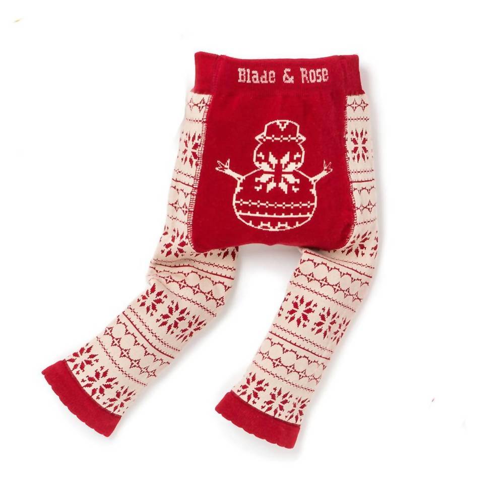 NEW BLADE AND ROSE unisex baby snowman leggings in red/ivory